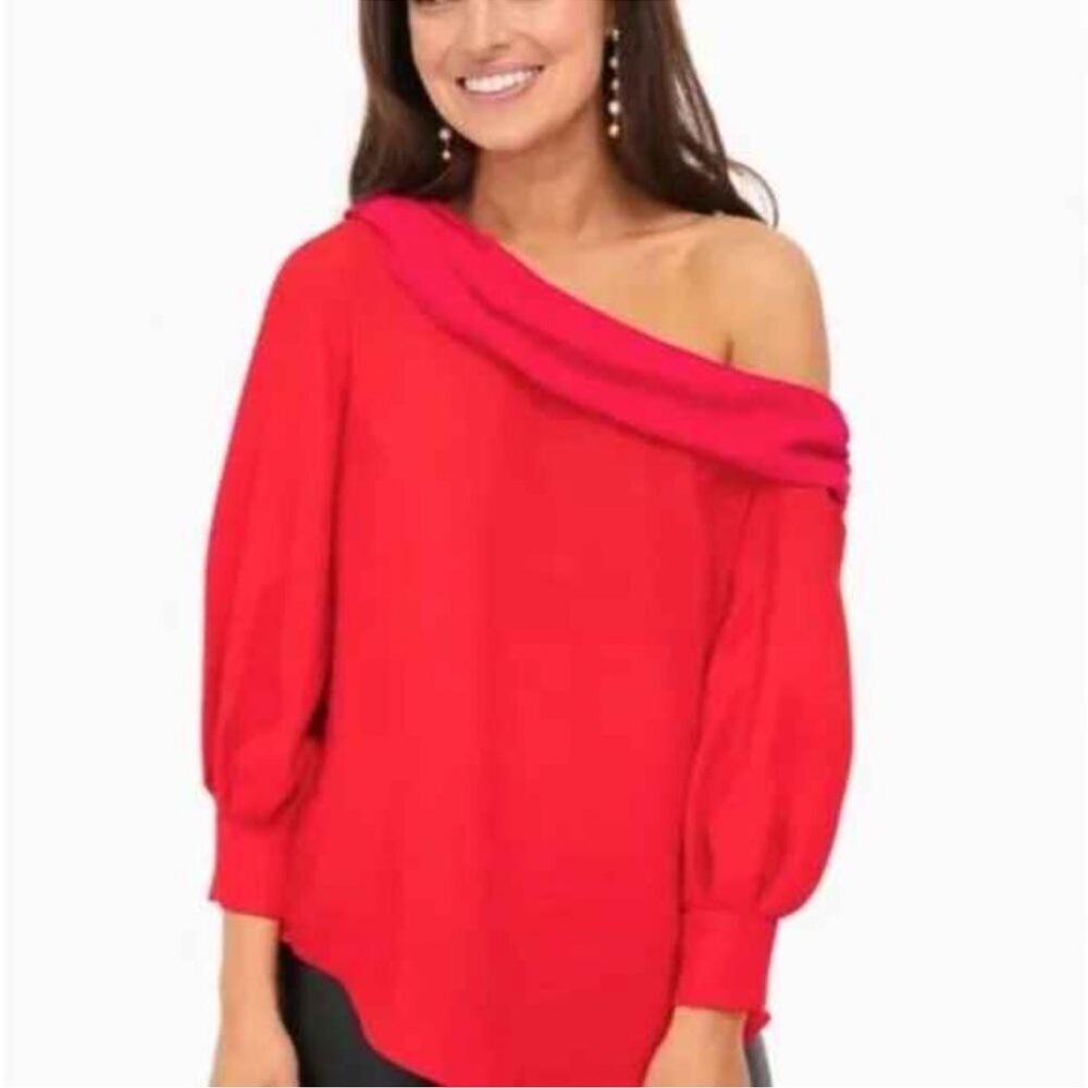 Tuckernuck Off-Shoulder Red Blouse with Pink Trim